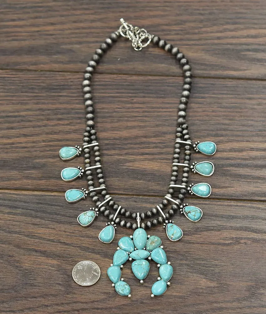 Handmade Squash Blossom Turquoise Necklace