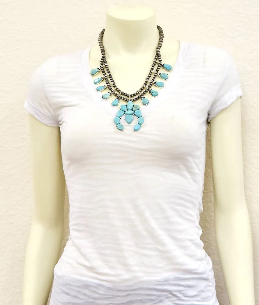 Handmade Squash Blossom Turquoise Necklace