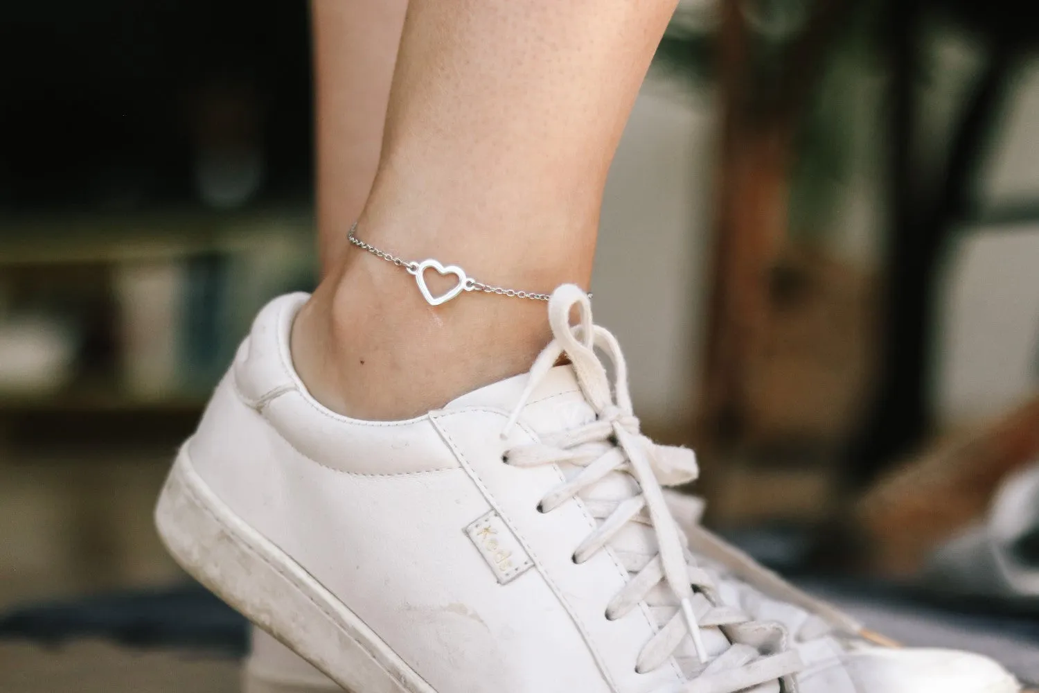 Heart anklet, waterproof silver chain ankle bracelet, custom length, festival jewelry