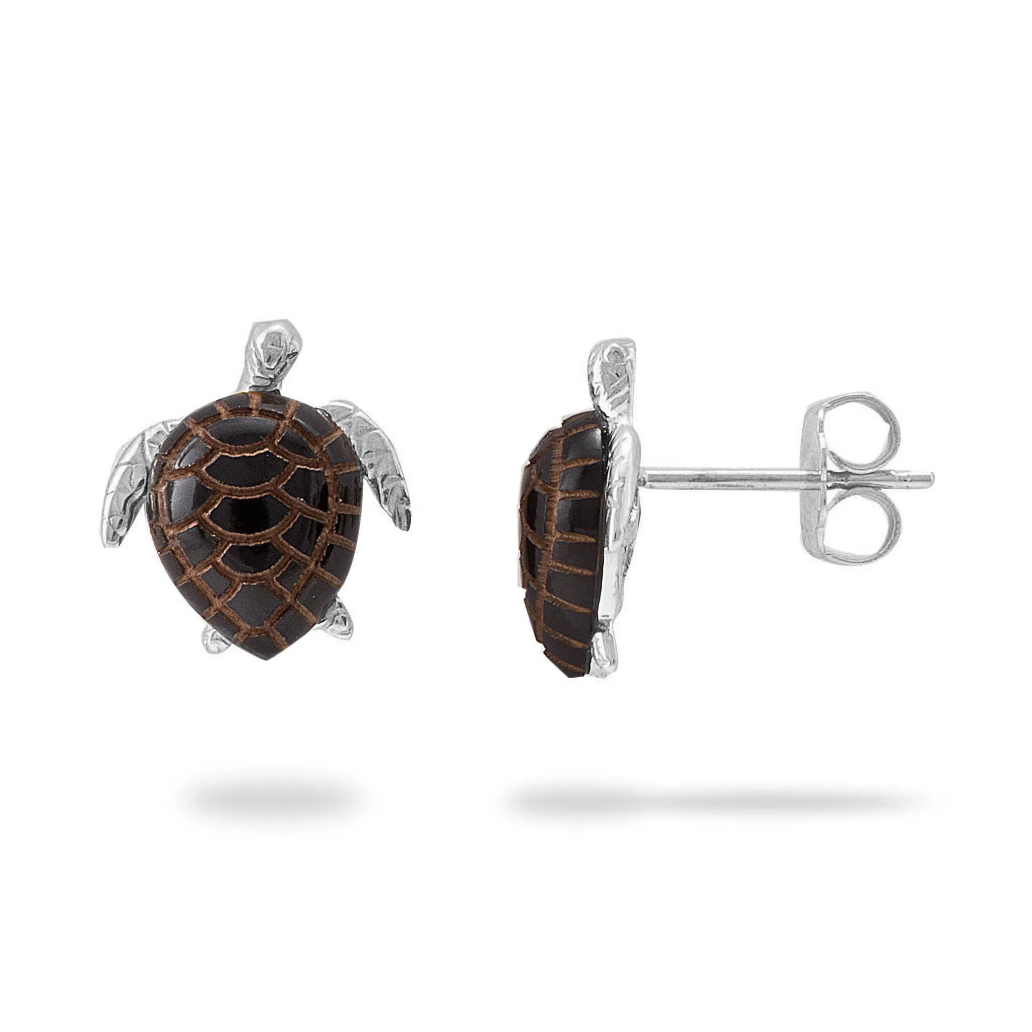 Honu Black Coral Earrings in White Gold - 12mm