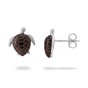 Honu Black Coral Earrings in White Gold - 12mm