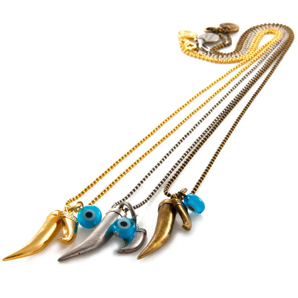 Horn Tooth Evil Eye Ball Chain Necklace