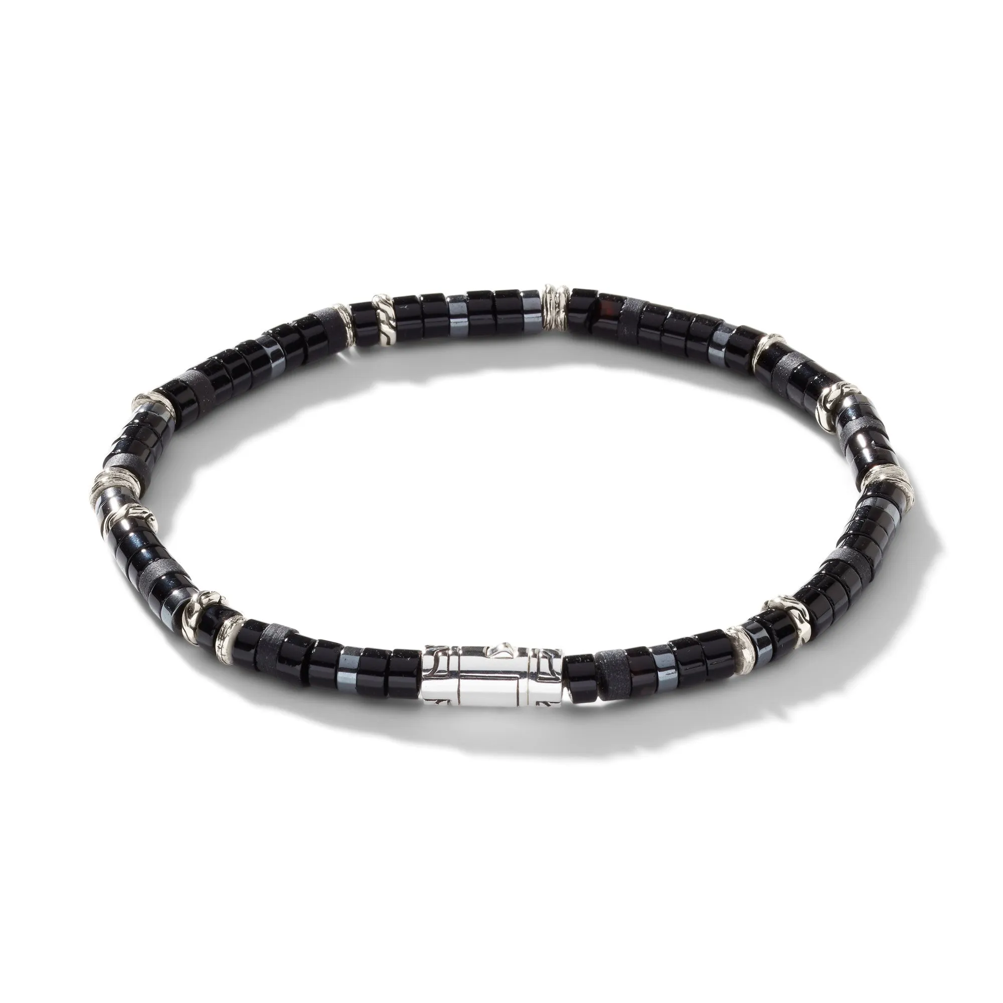 JOHN HARDY LARGE STERLING SILVER ONYX AND HEMATITE BRACELET