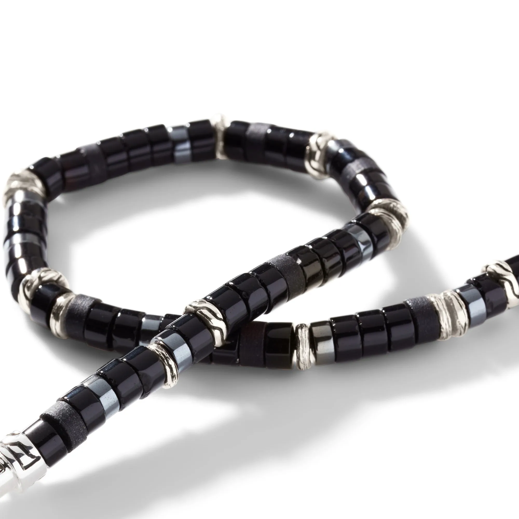 JOHN HARDY LARGE STERLING SILVER ONYX AND HEMATITE BRACELET