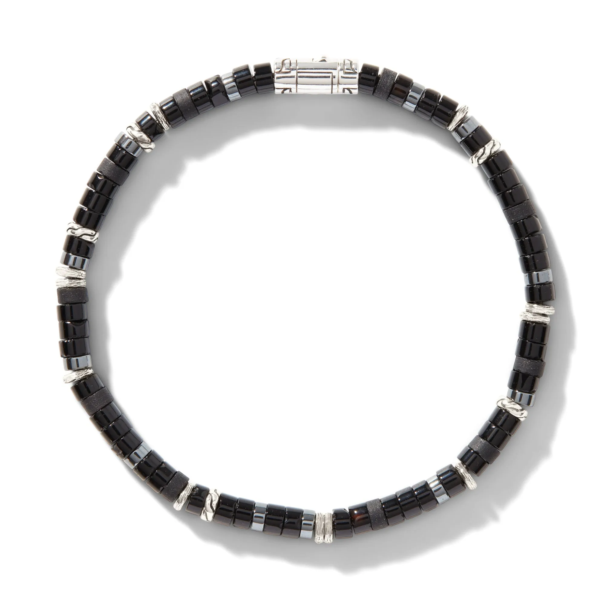 JOHN HARDY LARGE STERLING SILVER ONYX AND HEMATITE BRACELET