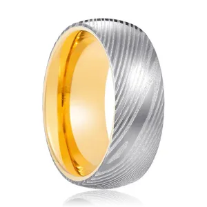 JUNO | Gold Ring, Silver Damascus Steel, Domed
