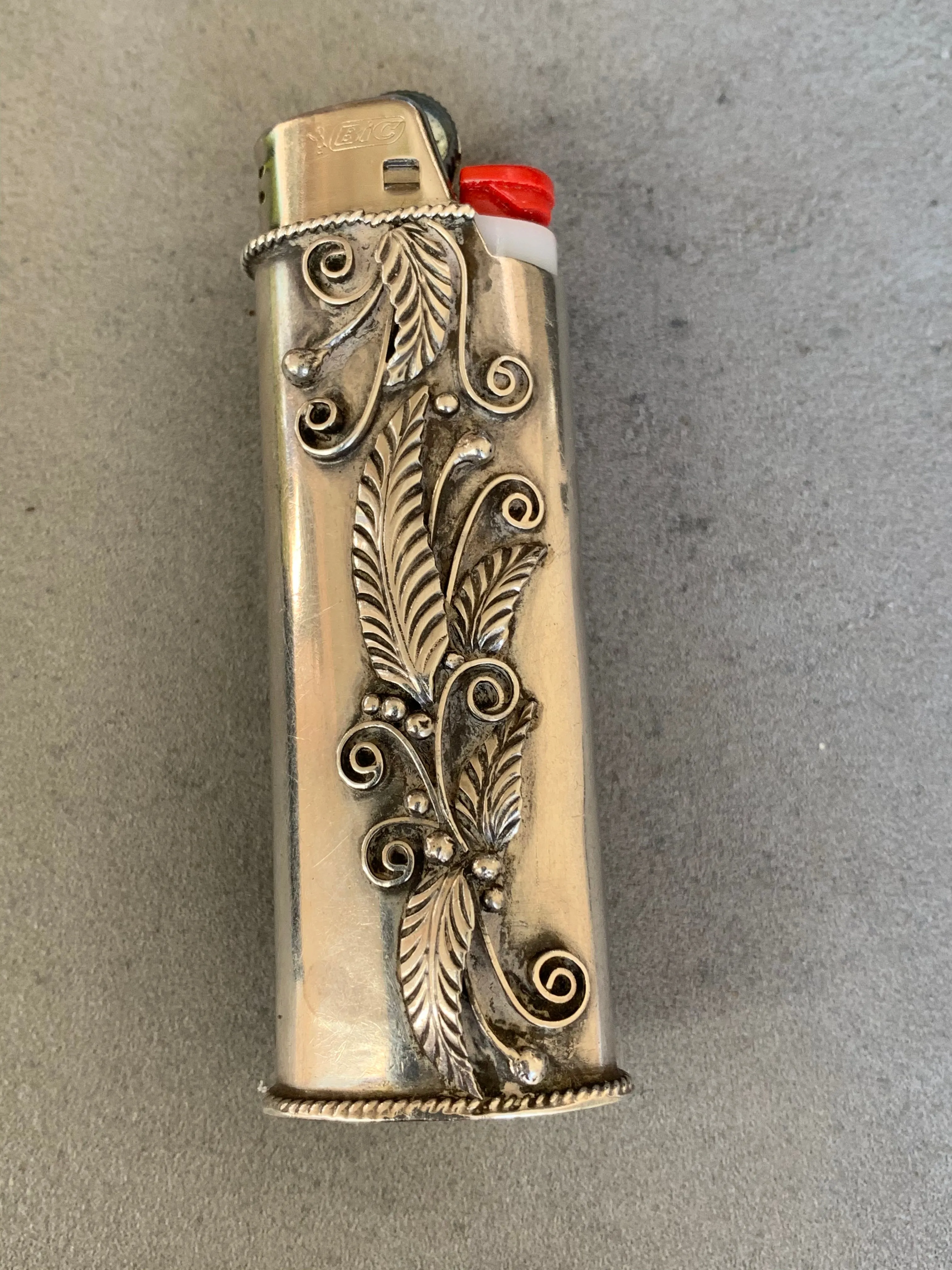 Justin Morris Navajo Sterling Bic Lighter Holder Turquoise and Coral