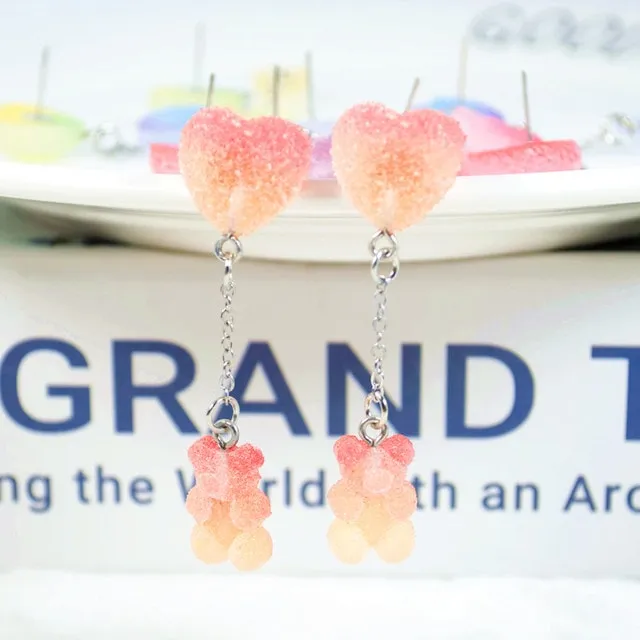 Kawaii Sugar Bear Heart Earrings