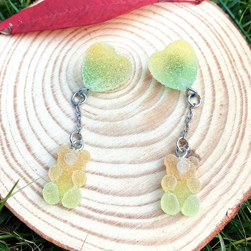 Kawaii Sugar Bear Heart Earrings