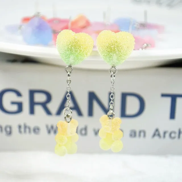 Kawaii Sugar Bear Heart Earrings
