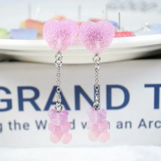 Kawaii Sugar Bear Heart Earrings