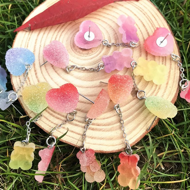 Kawaii Sugar Bear Heart Earrings