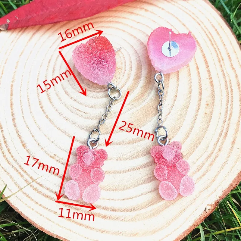 Kawaii Sugar Bear Heart Earrings
