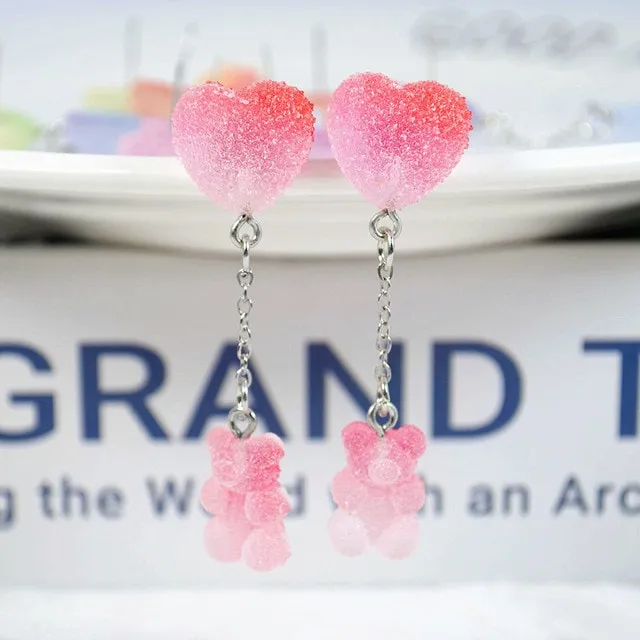Kawaii Sugar Bear Heart Earrings
