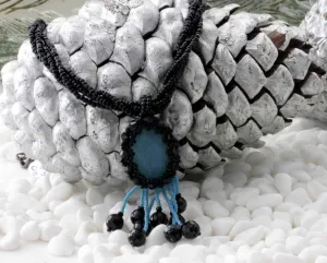 KTC-293 "Aquamarine Mystic" Black  Necklace
