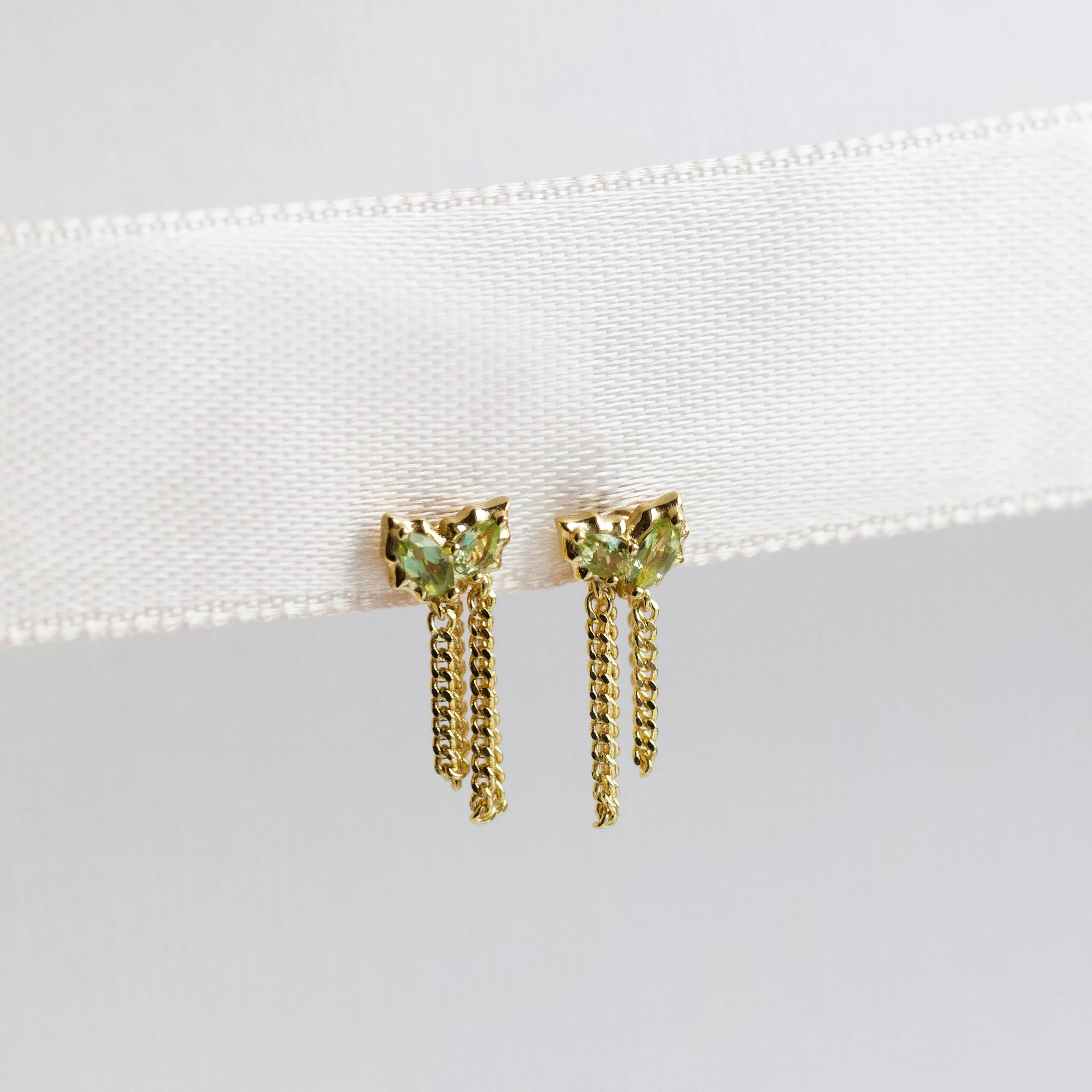 Louise Thompson Lucky Peridot Chain Stud Earrings