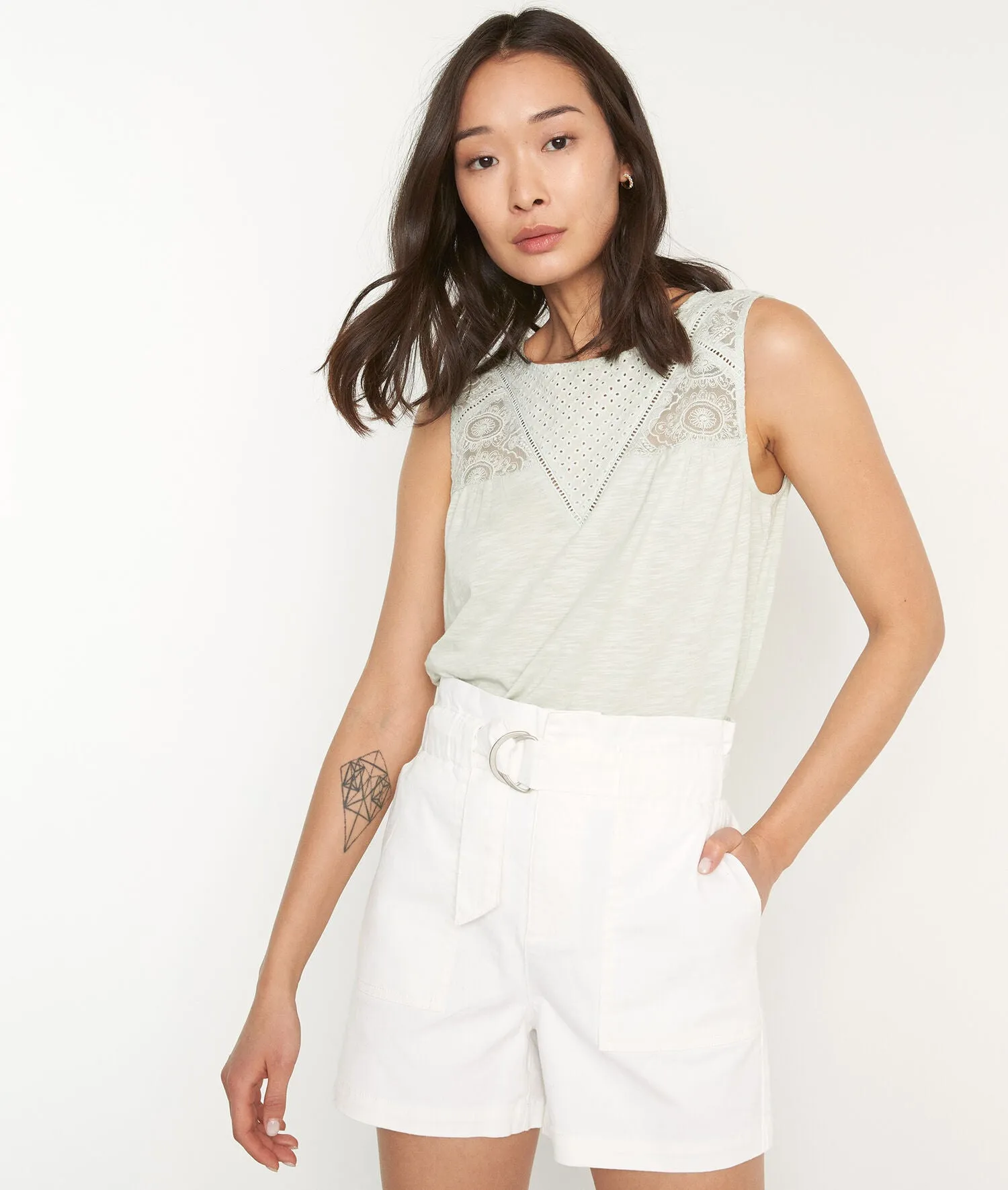 MALICE ALMOND LACE AND COTTON T-SHIRT