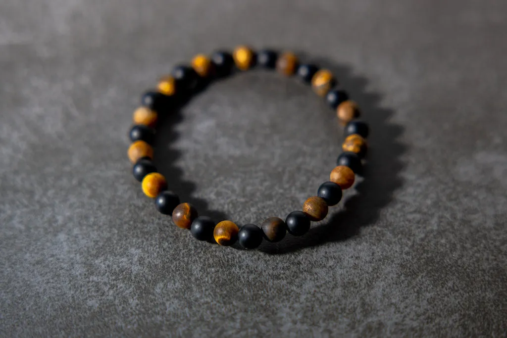 Matte Tigers Eye & Matte Onyx Natural Gemstone Bracelet