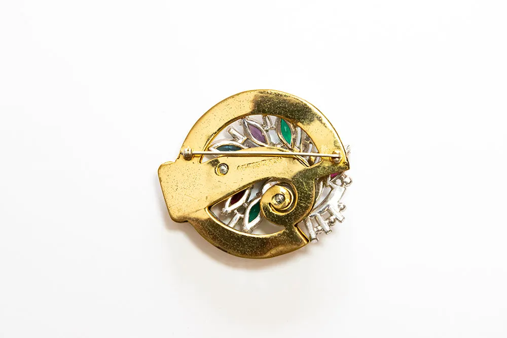McCLELLAND BARCLAY Art Moderne Gold Plated with Multi-Colored Navettes Swirl Brooch