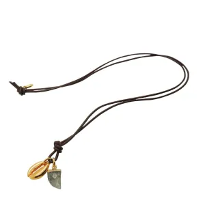Men's Tooth and Midas Seashell Charm Duo Leather Cord Necklace