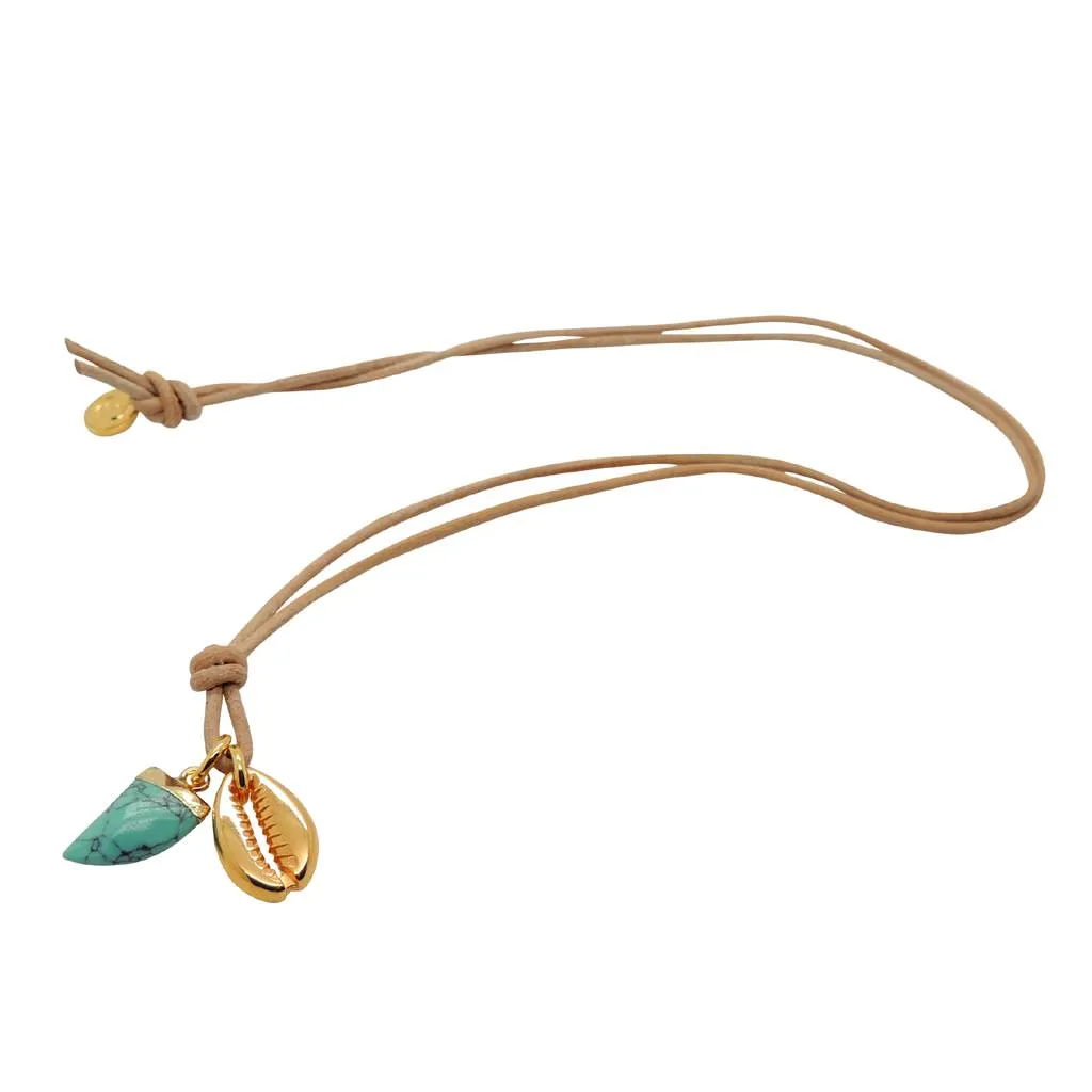Men's Tooth and Midas Seashell Charm Duo Leather Cord Necklace