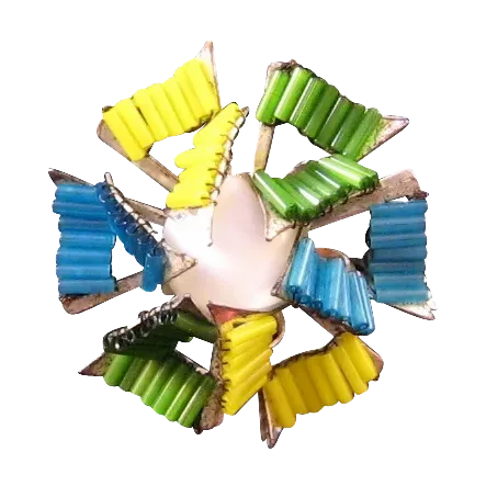 Miriam Haskell Colorful Bugle Bead Pinwheel Brooch