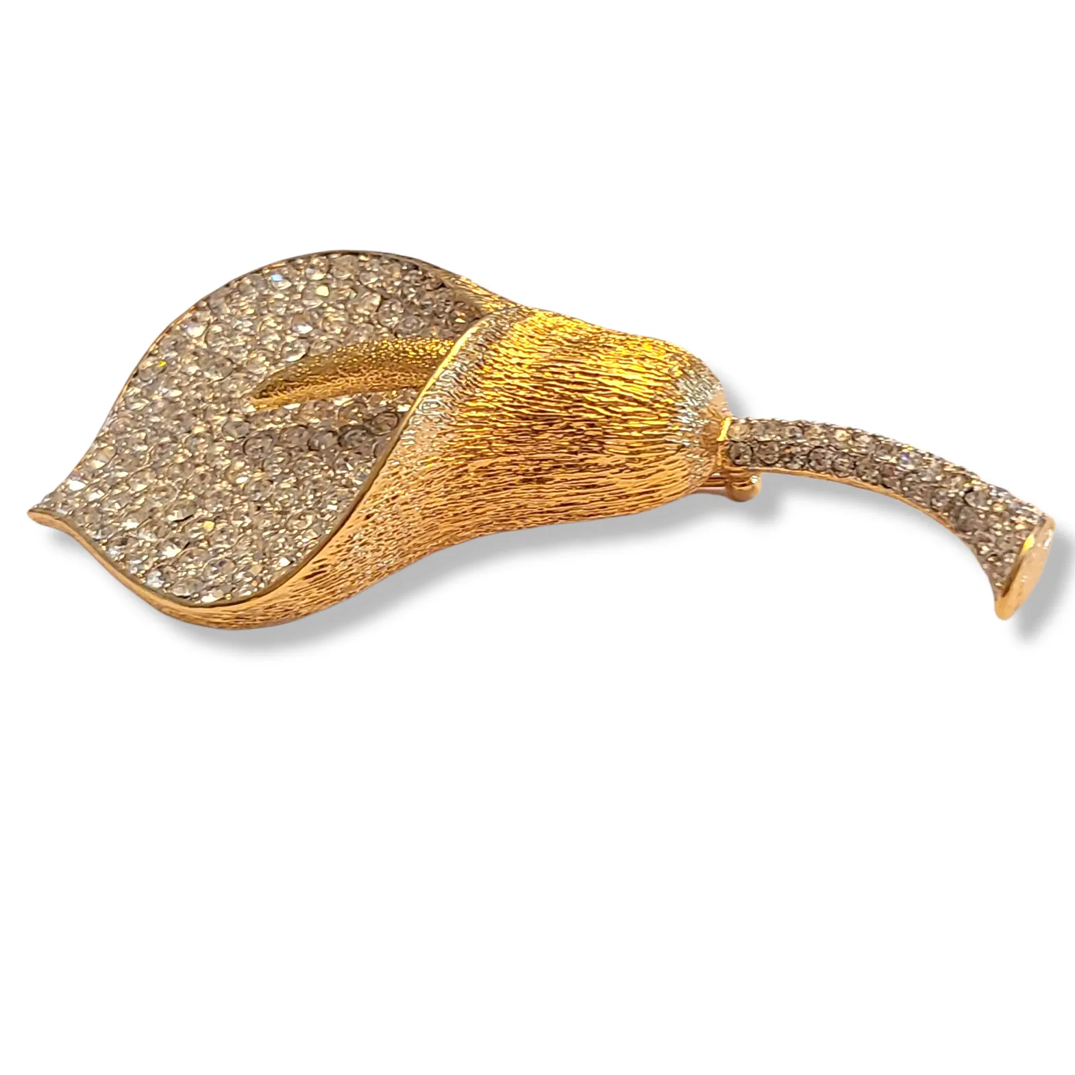 Nolan Miller Anthurium Brooch - Goldtone and Pavé Rhinestones