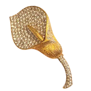 Nolan Miller Anthurium Brooch - Goldtone and Pavé Rhinestones
