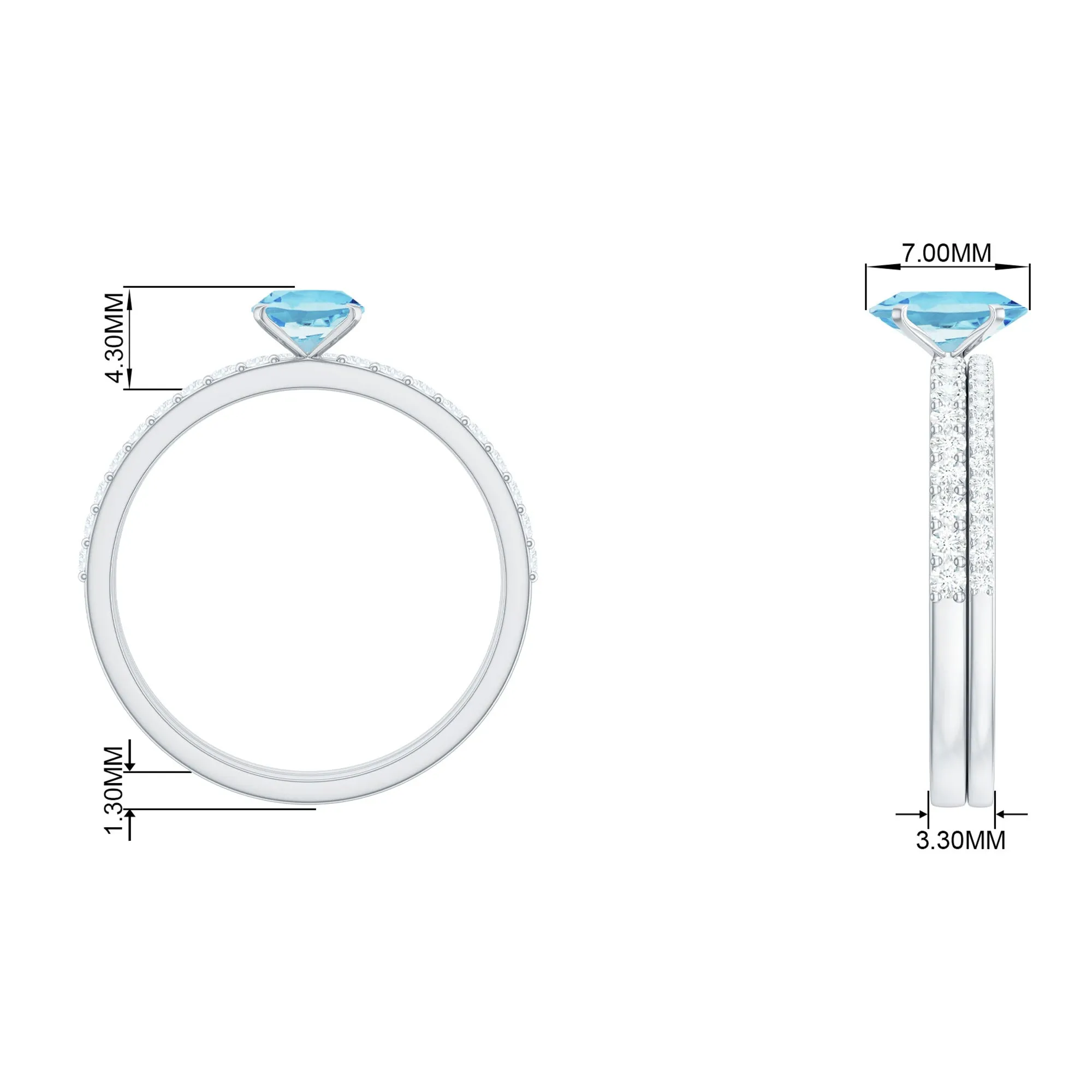 Oval Aquamarine Solitaire Wedding Ring Set with Diamond Side Stones
