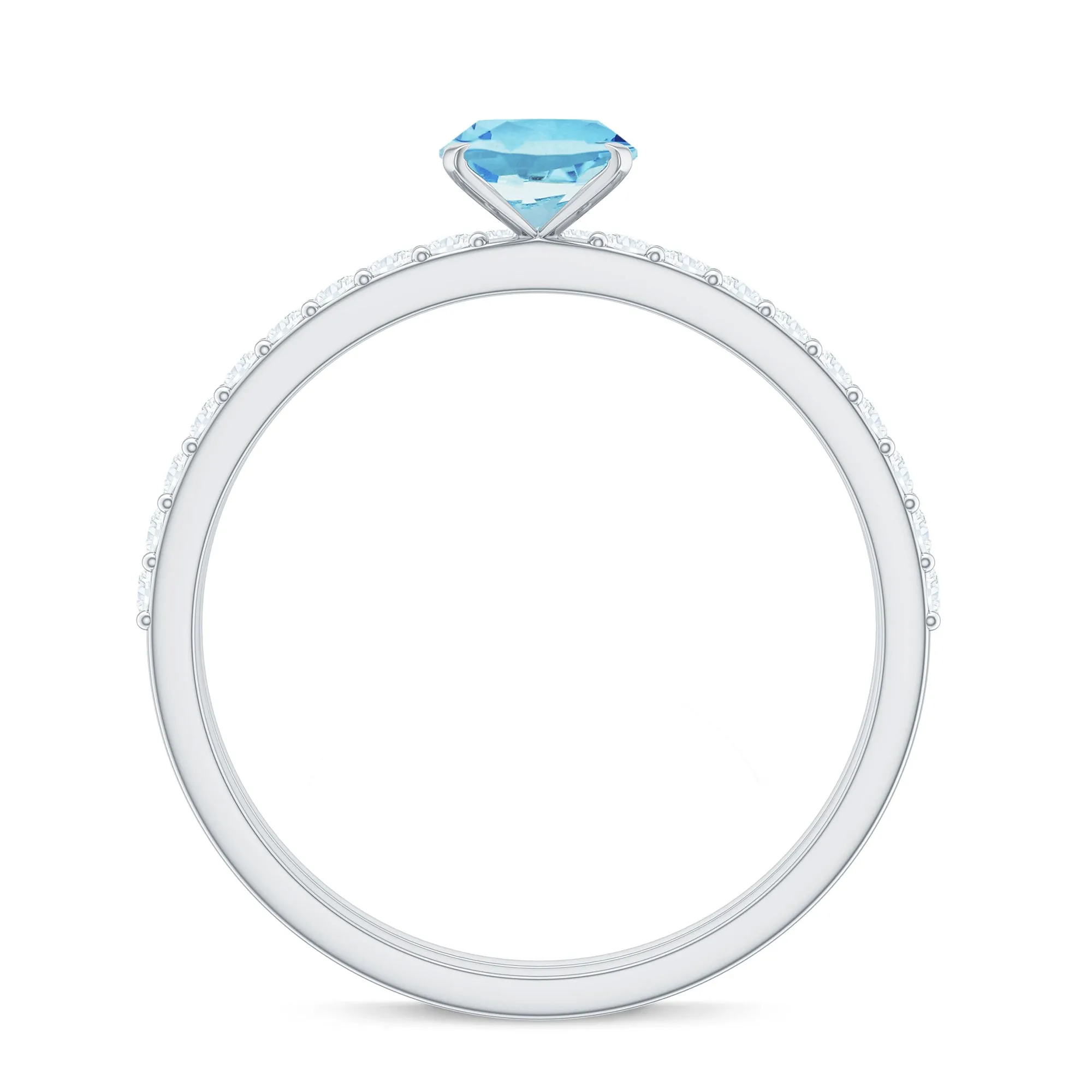 Oval Aquamarine Solitaire Wedding Ring Set with Diamond Side Stones