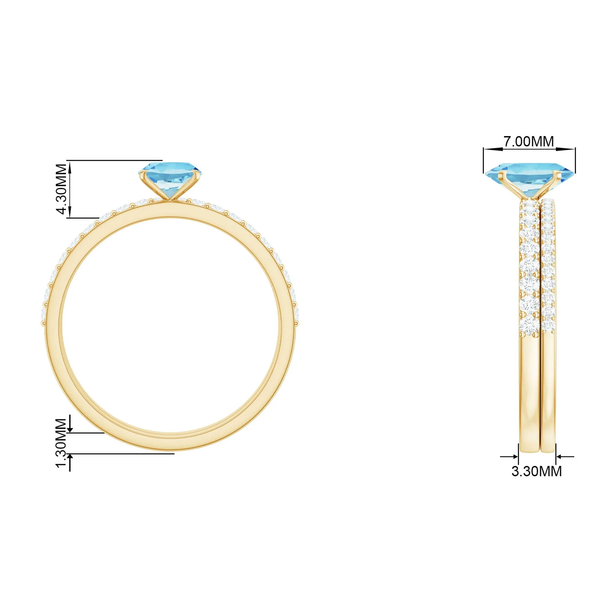 Oval Aquamarine Solitaire Wedding Ring Set with Diamond Side Stones