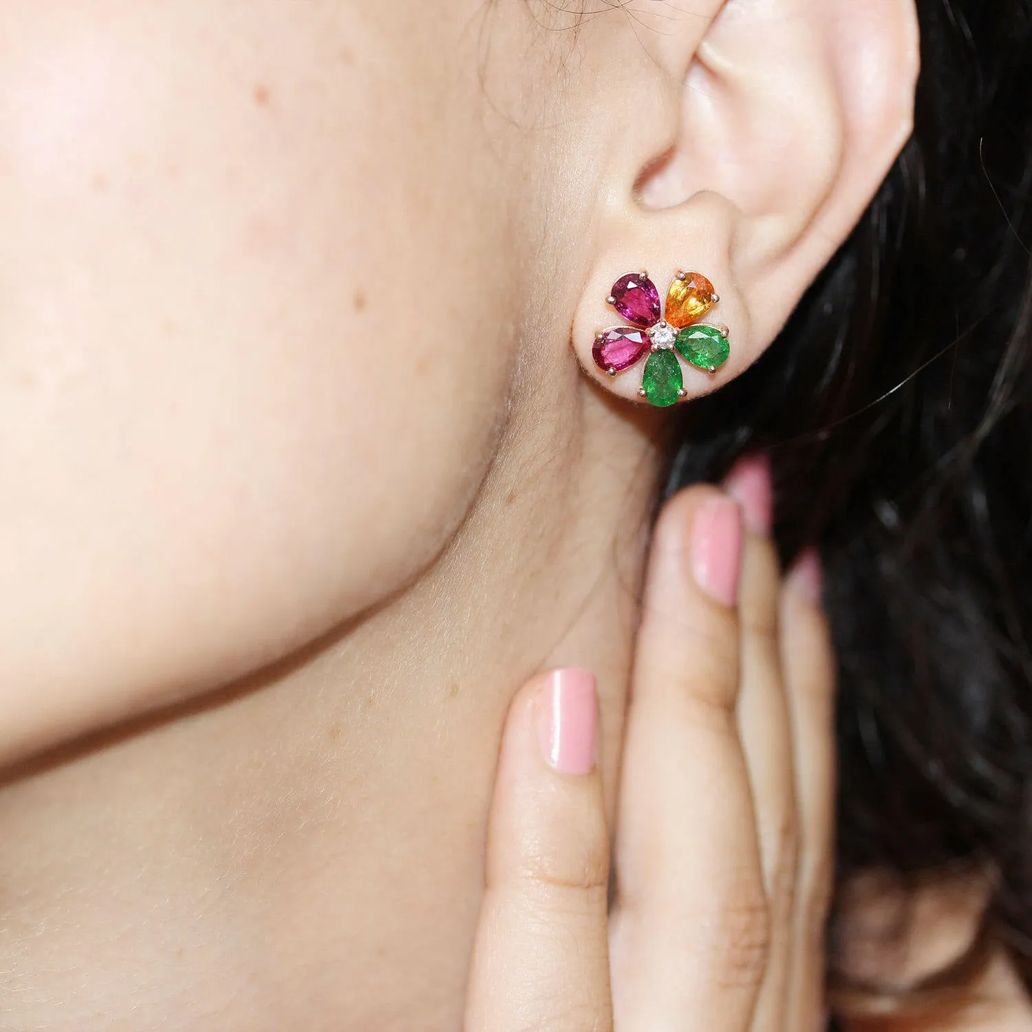 Pear Gemstone Flowers Stud Colorful Earrings ♥