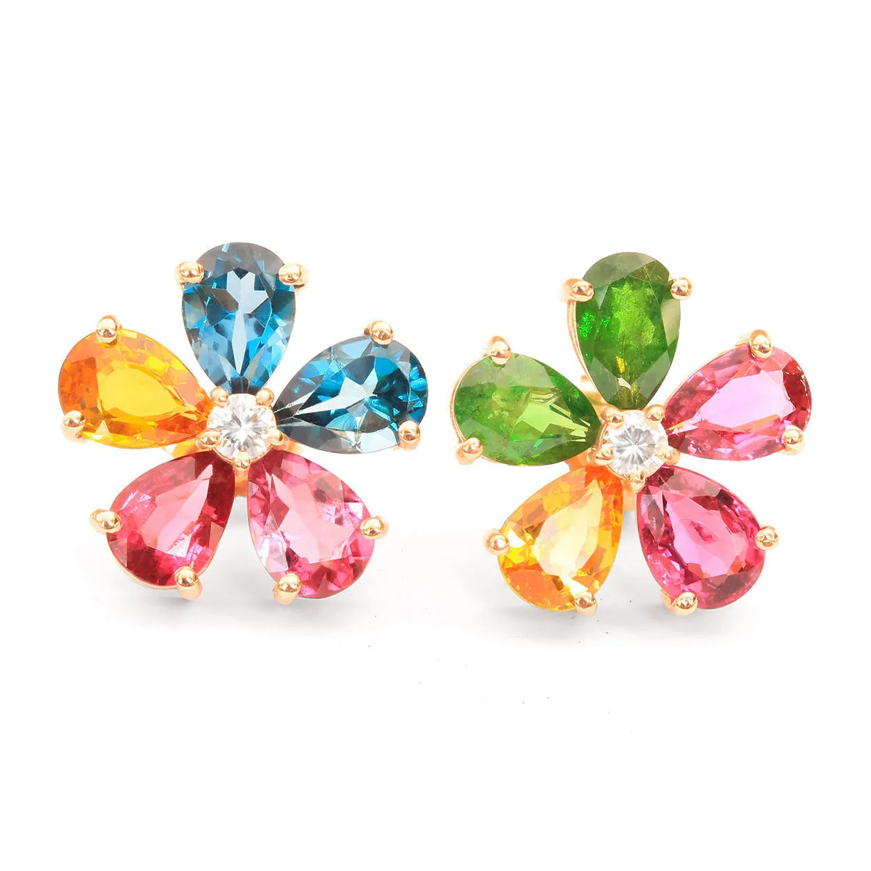 Pear Gemstone Flowers Stud Colorful Earrings ♥