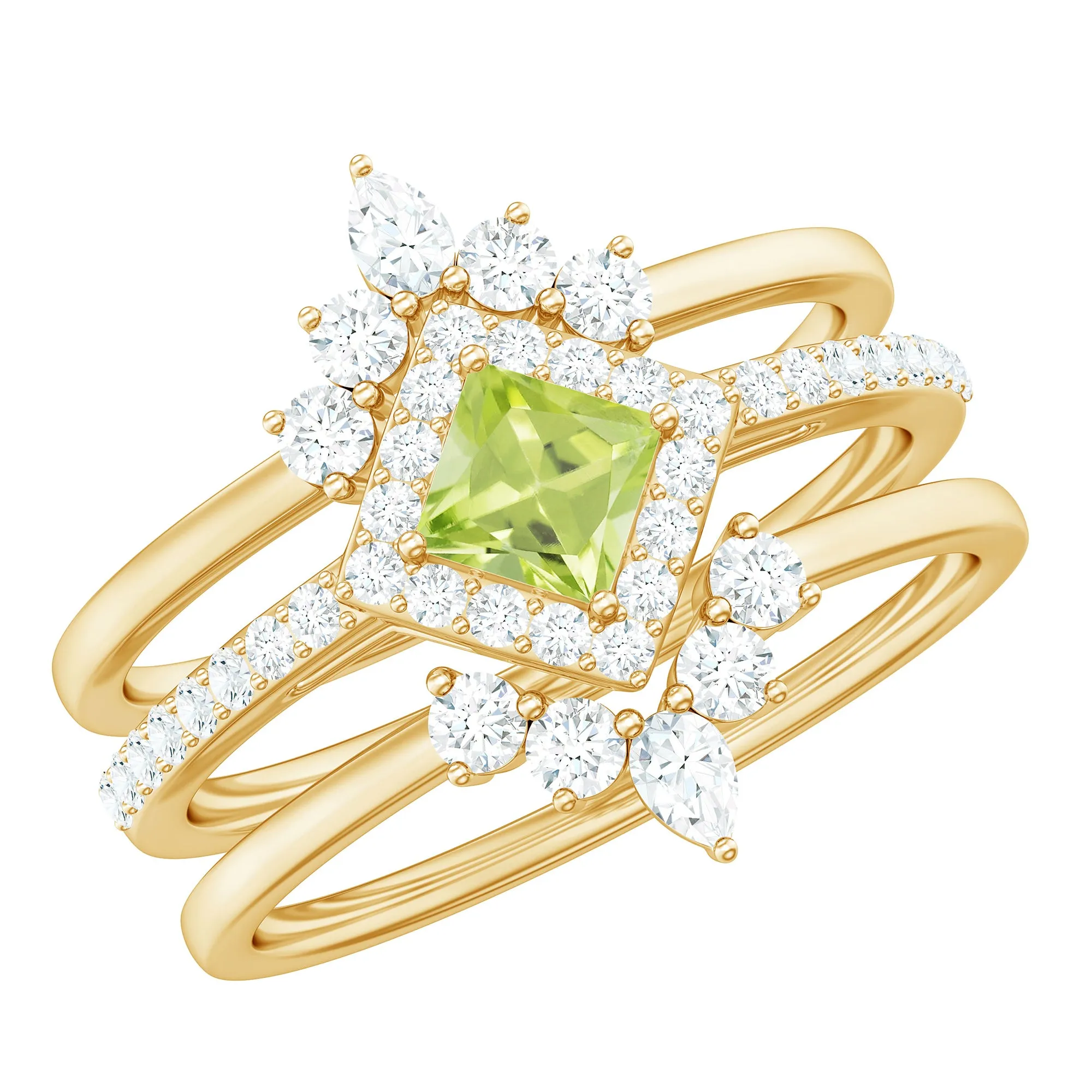 Peridot and Moissanite Trio Wedding Ring Set