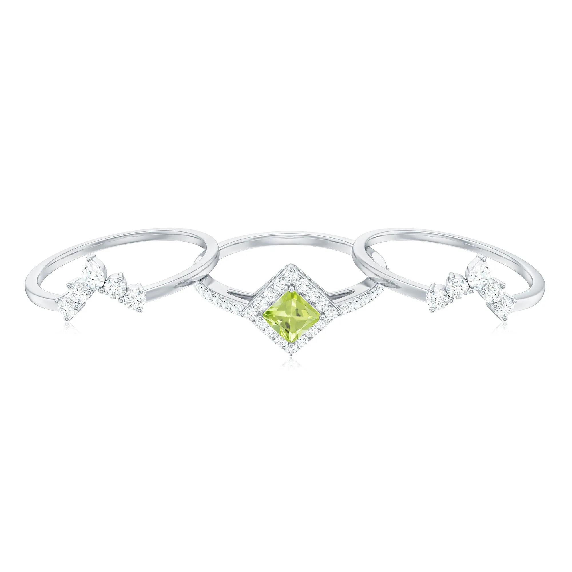 Peridot and Moissanite Trio Wedding Ring Set