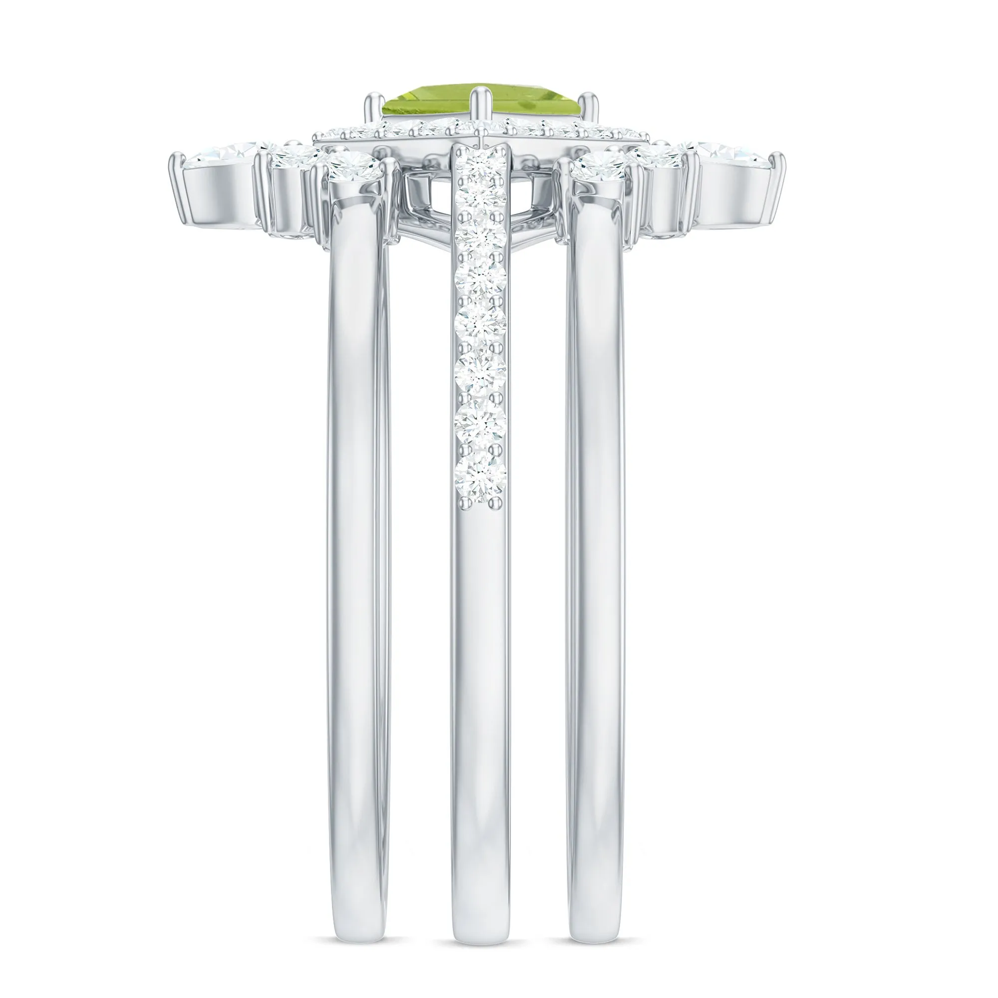 Peridot and Moissanite Trio Wedding Ring Set