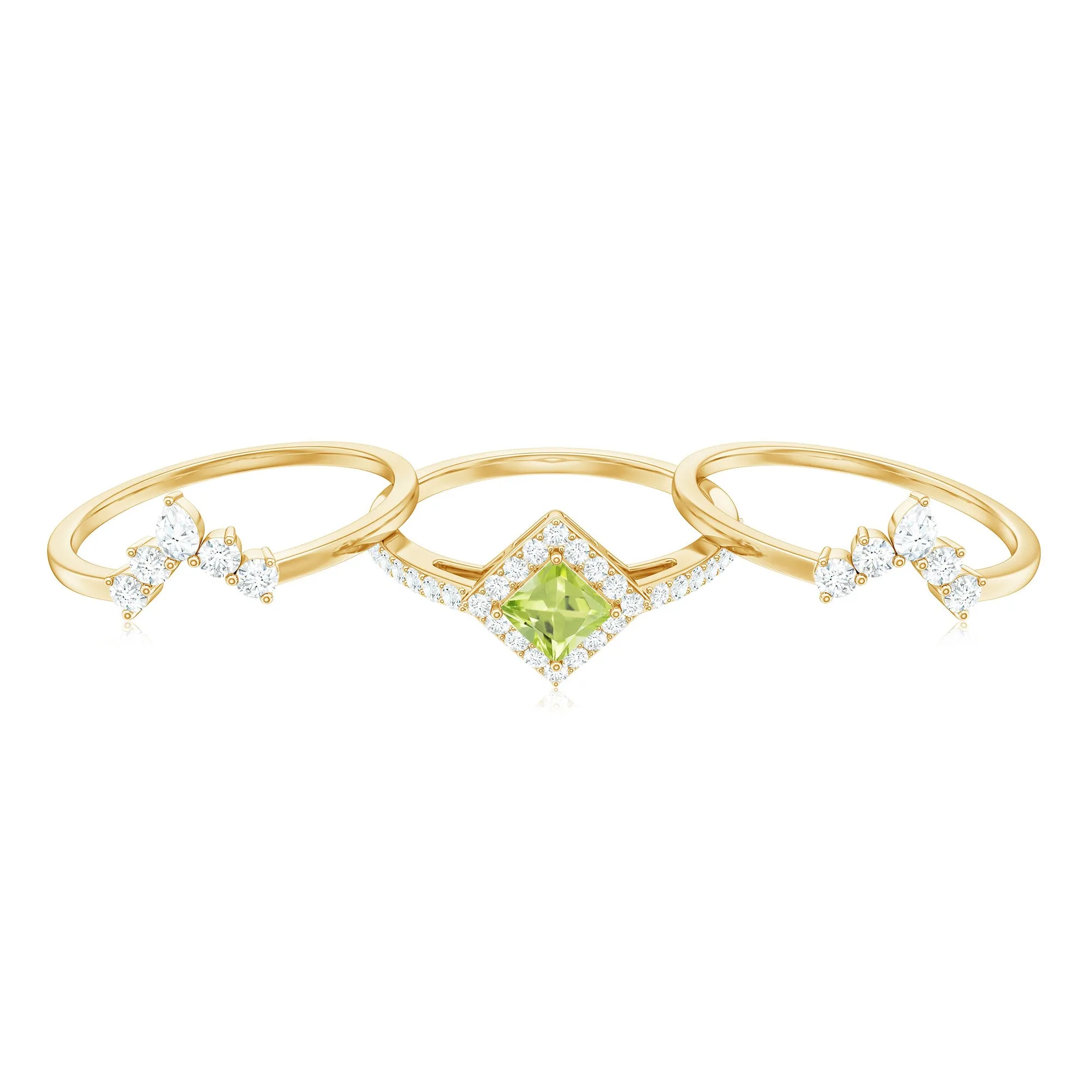 Peridot and Moissanite Trio Wedding Ring Set