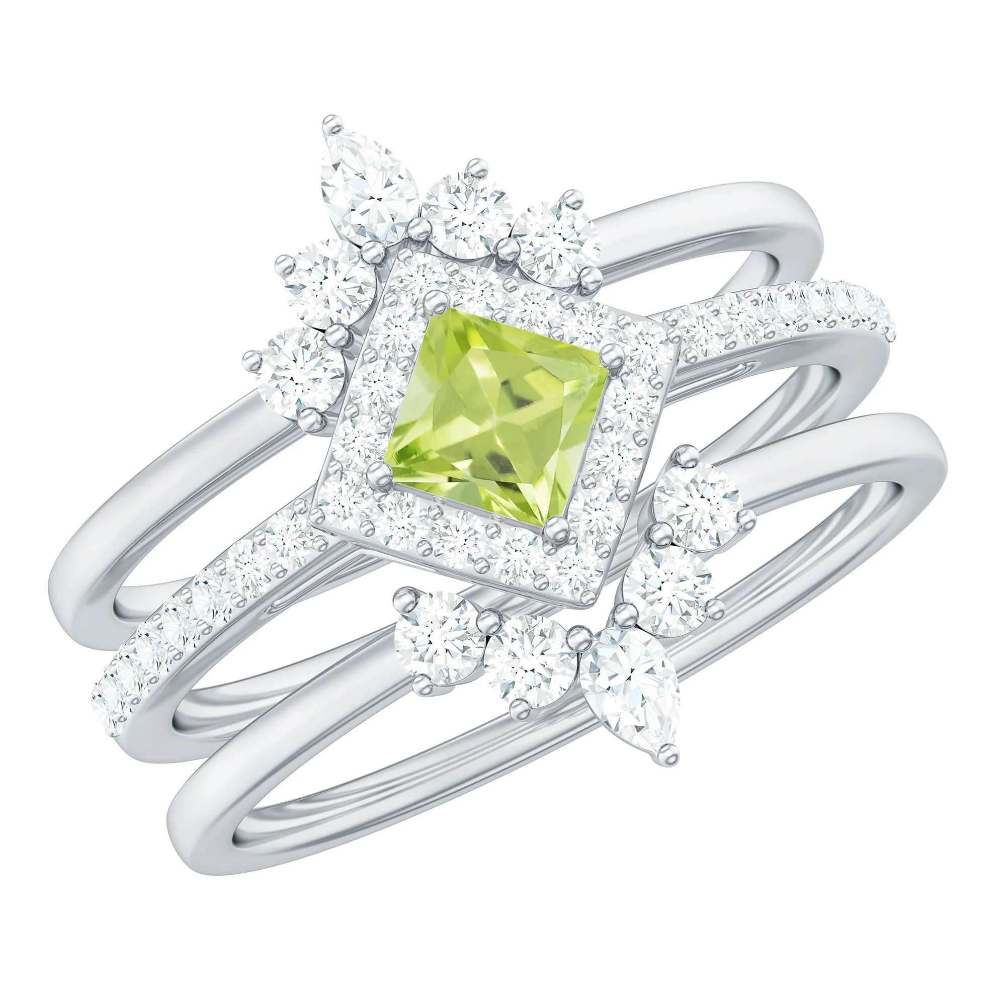 Peridot and Moissanite Trio Wedding Ring Set
