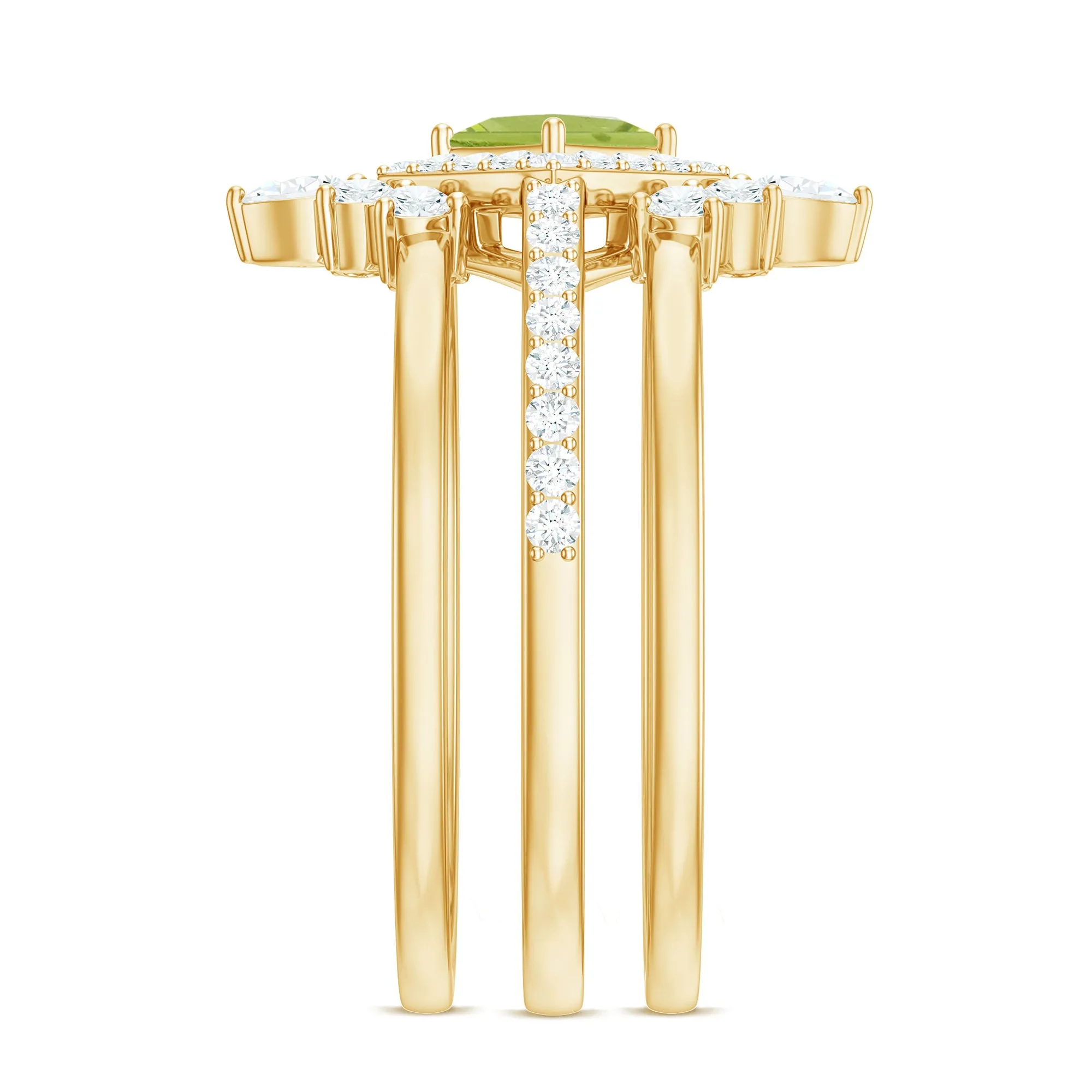 Peridot and Moissanite Trio Wedding Ring Set