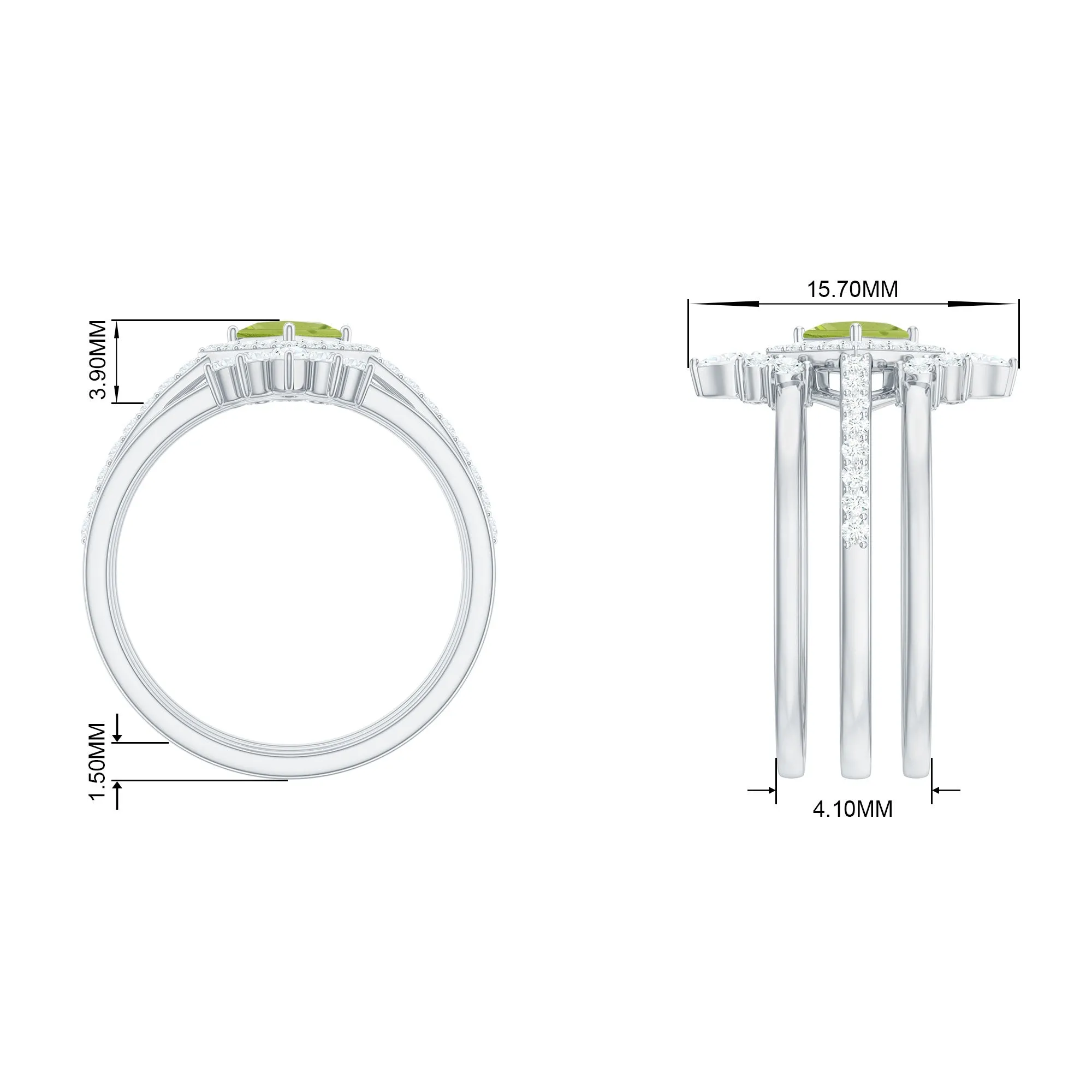 Peridot and Moissanite Trio Wedding Ring Set