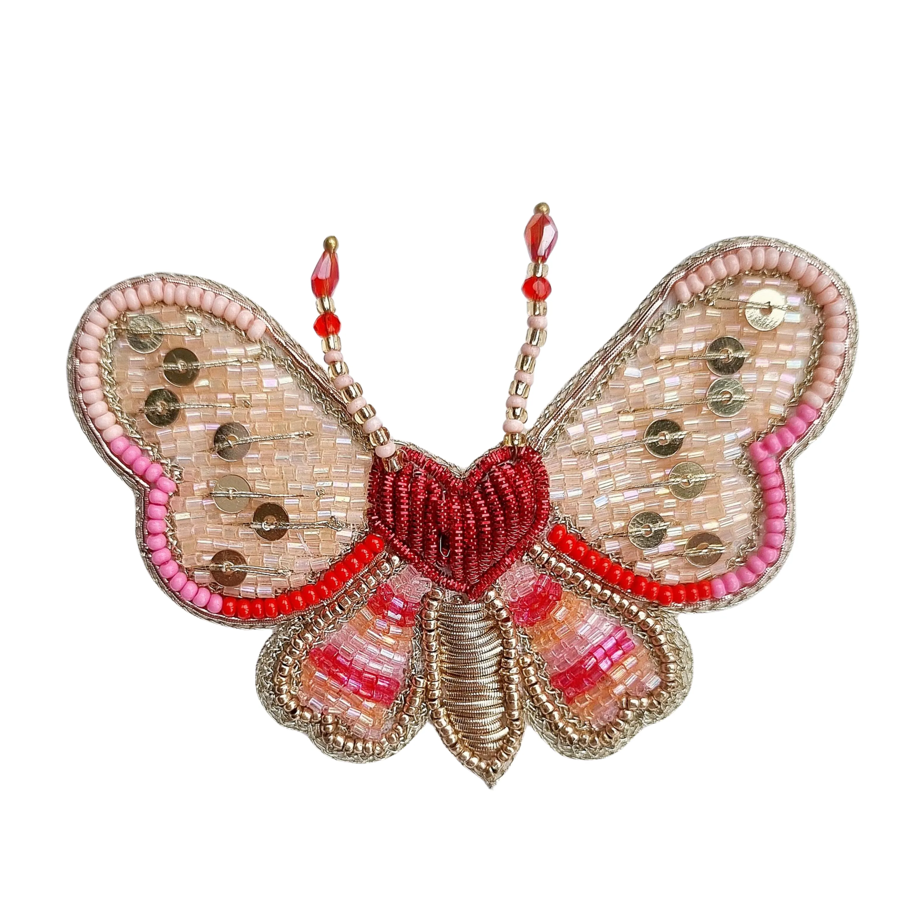 Pink Beaded Butterfly Brooch