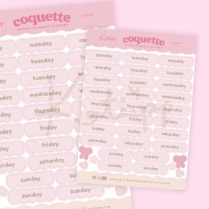 Pink Coquette Bow Weekday Planner Stickers | Kawaii Organisational Stickers | CC008