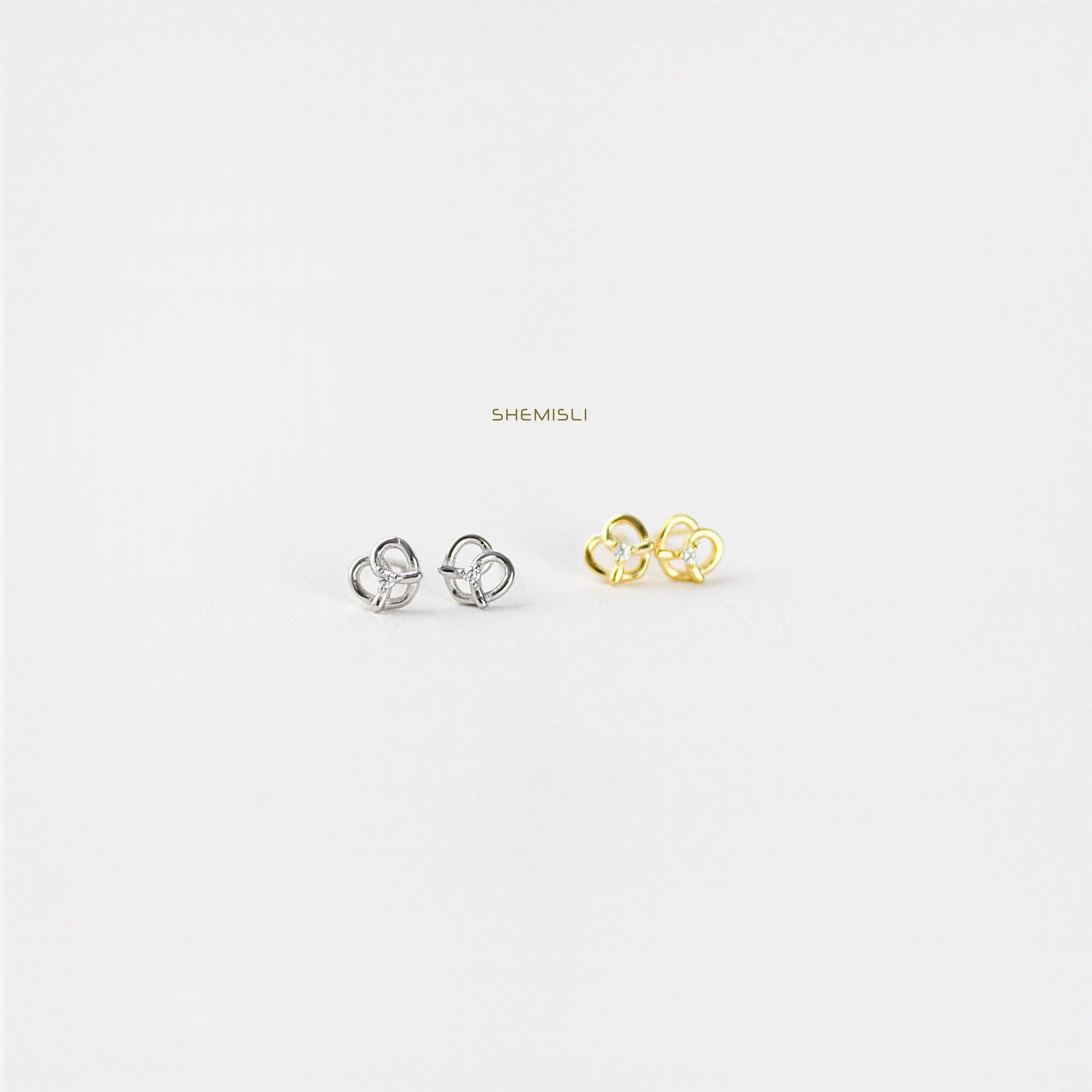 Pretzel CZ Studs Earrings, Gold, Silver SHEMISLI SS057