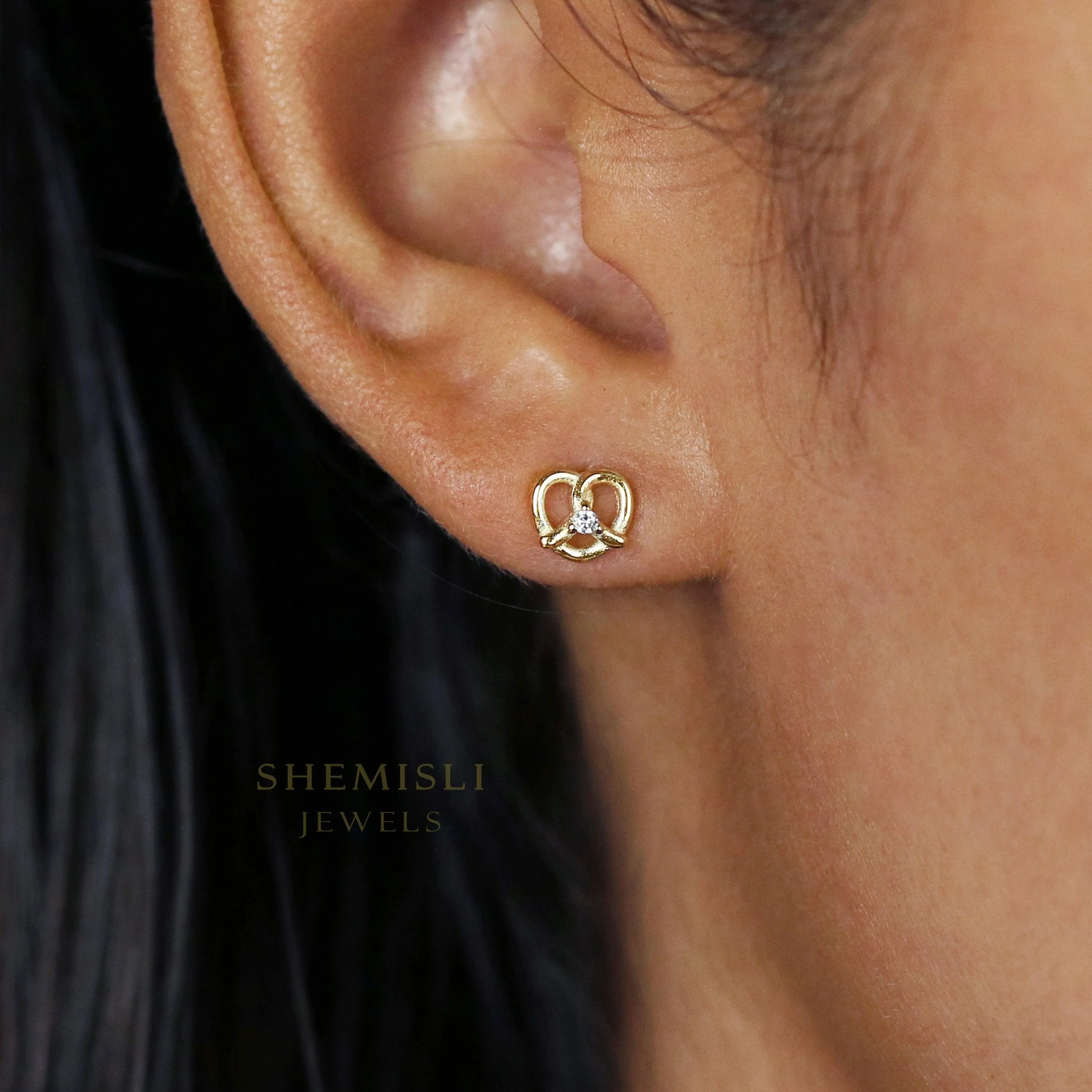 Pretzel CZ Studs Earrings, Gold, Silver SHEMISLI SS057