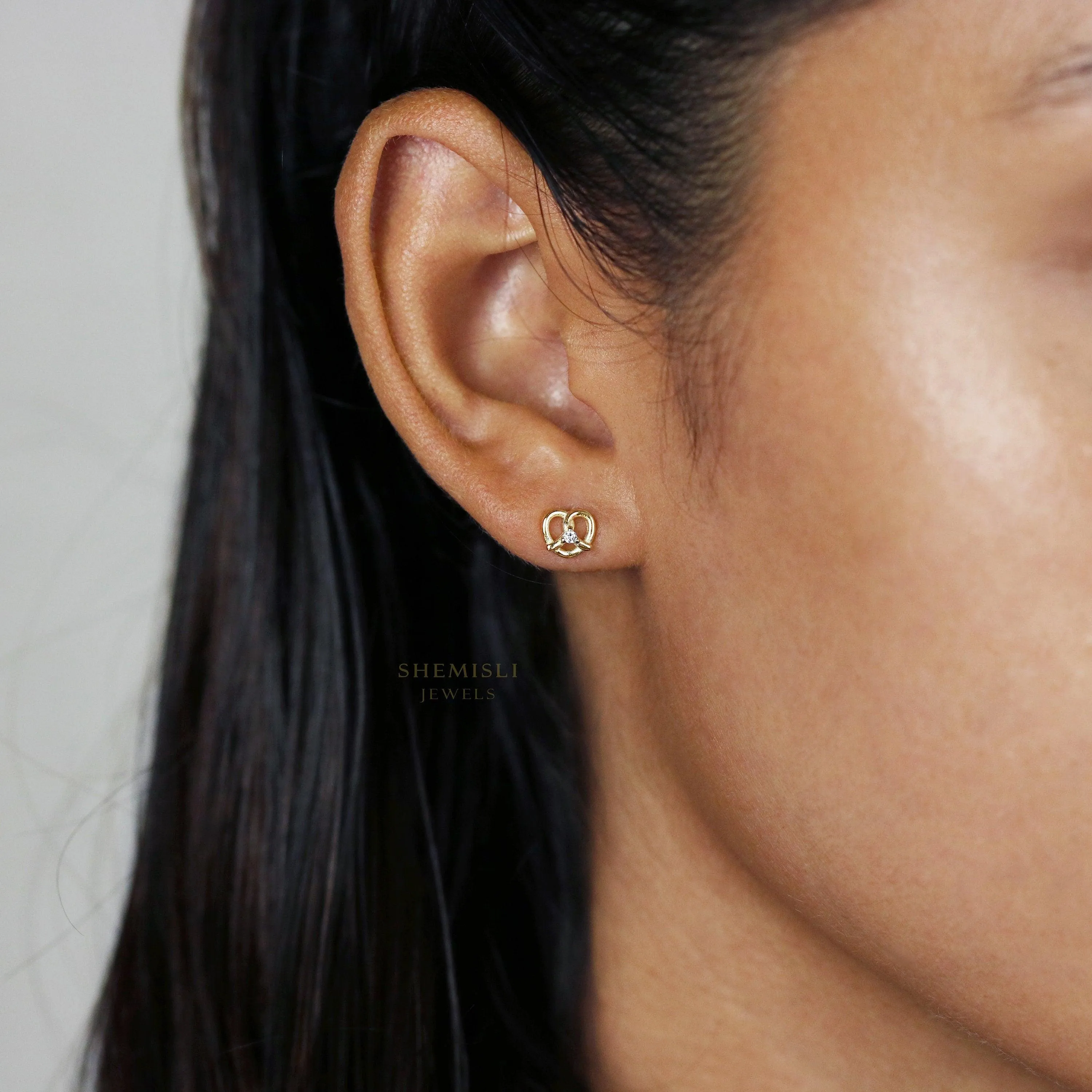 Pretzel CZ Studs Earrings, Gold, Silver SHEMISLI SS057