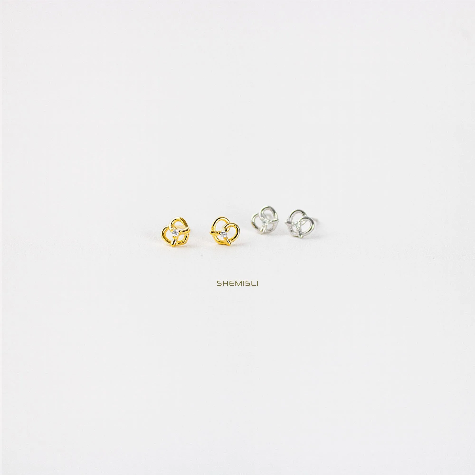 Pretzel CZ Studs Earrings, Gold, Silver SHEMISLI SS057