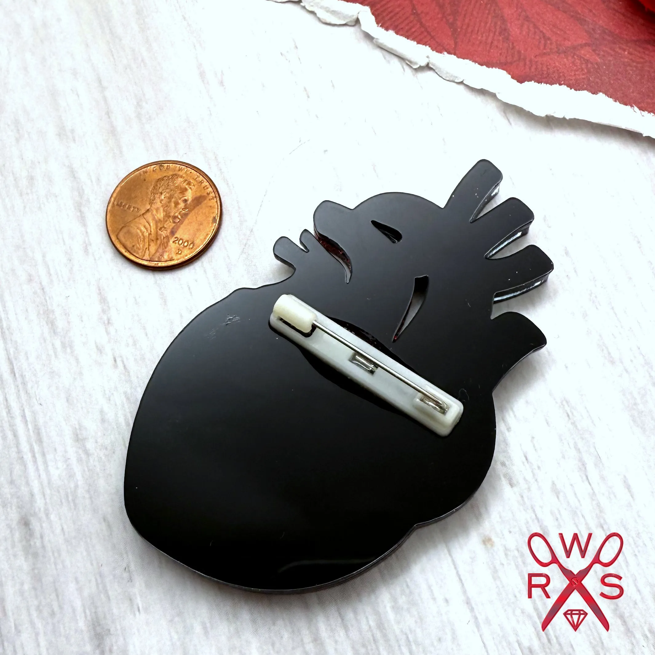 Pulse Perfect Anatomical Heart Brooch in Red and Black