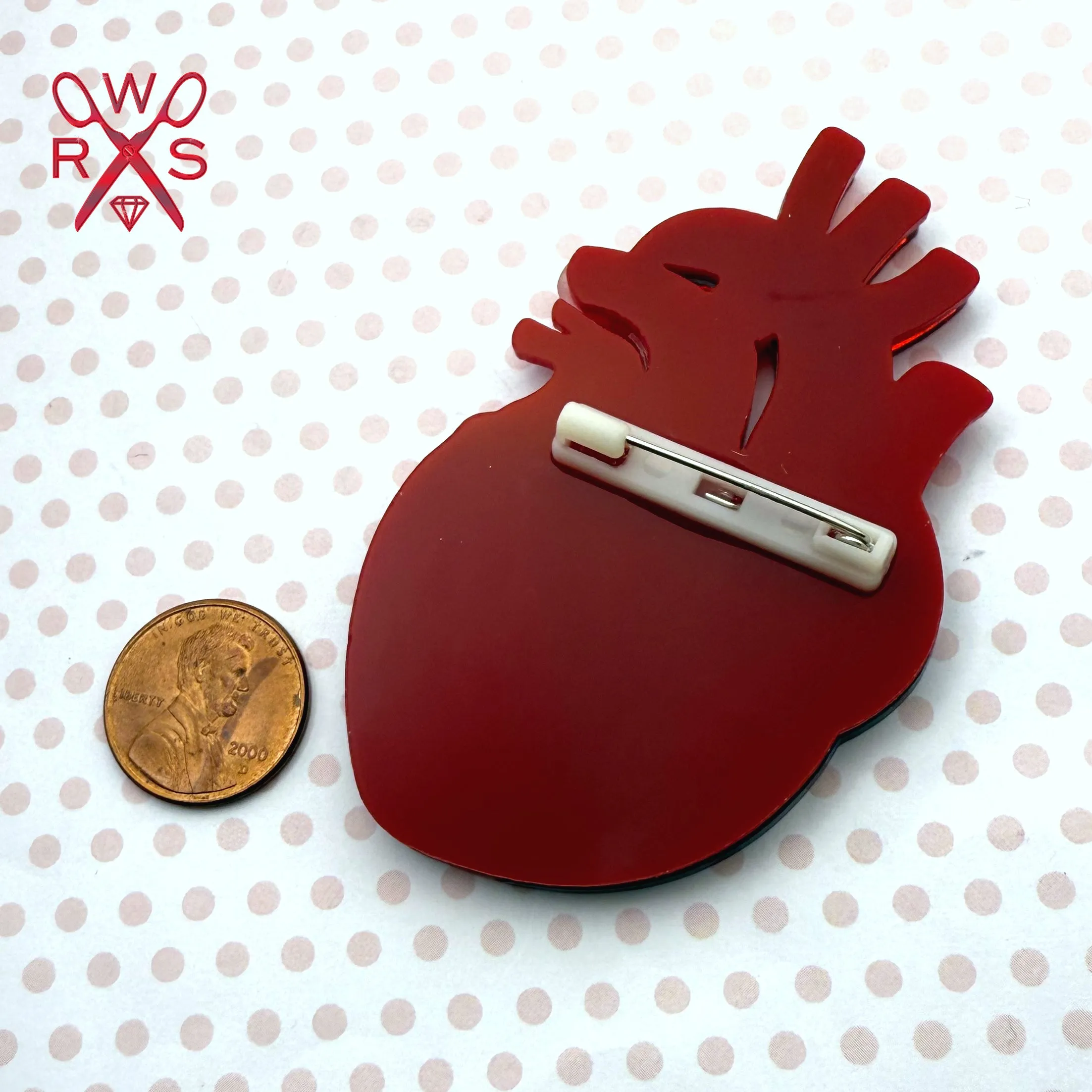 Pulse Perfect Anatomical Heart Brooch in Red and Pink