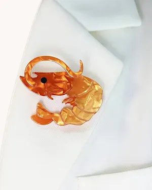 Quirky Acrylic Prawn Brooch