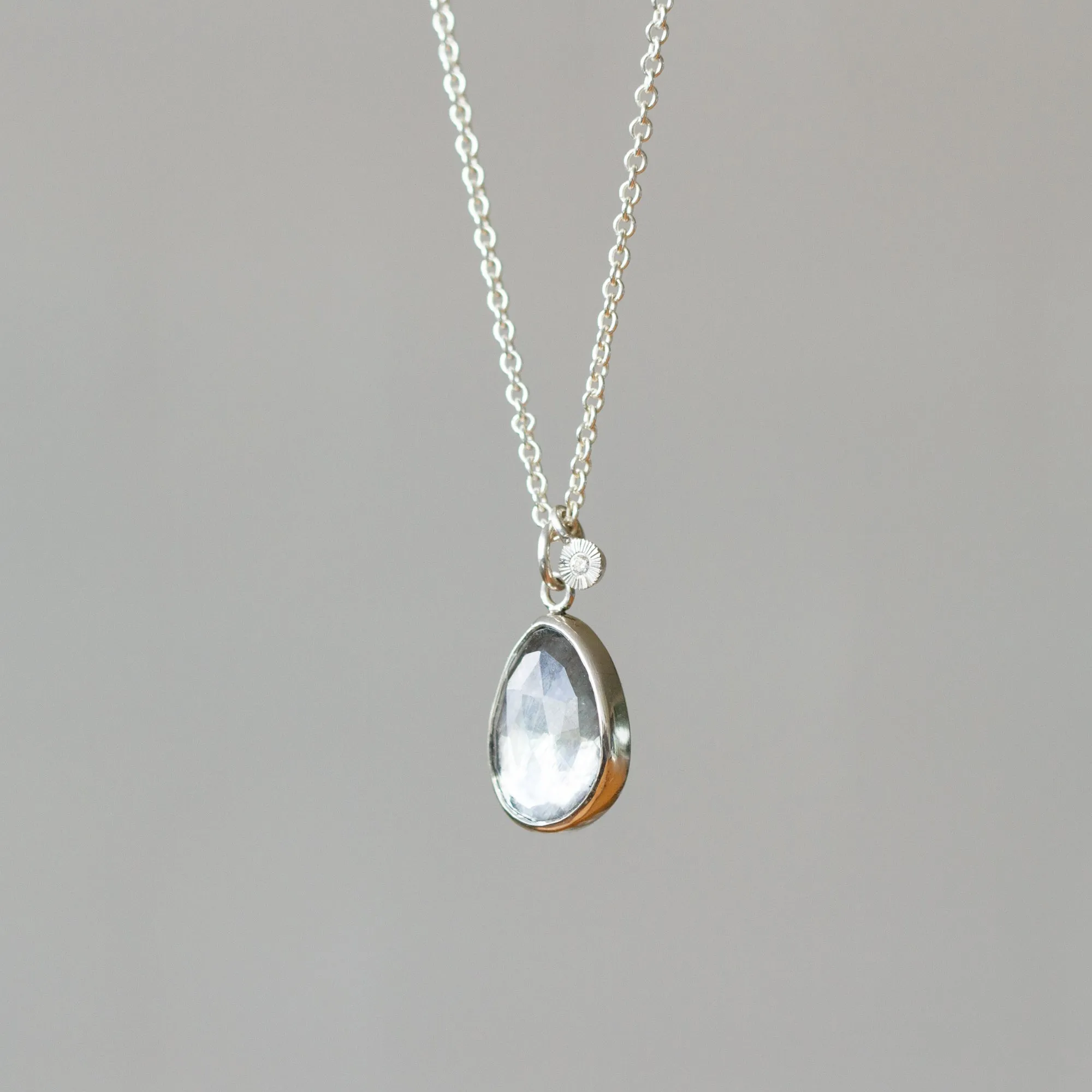 Rose Cut Moss Aquamarine Silver Theia Necklace #9